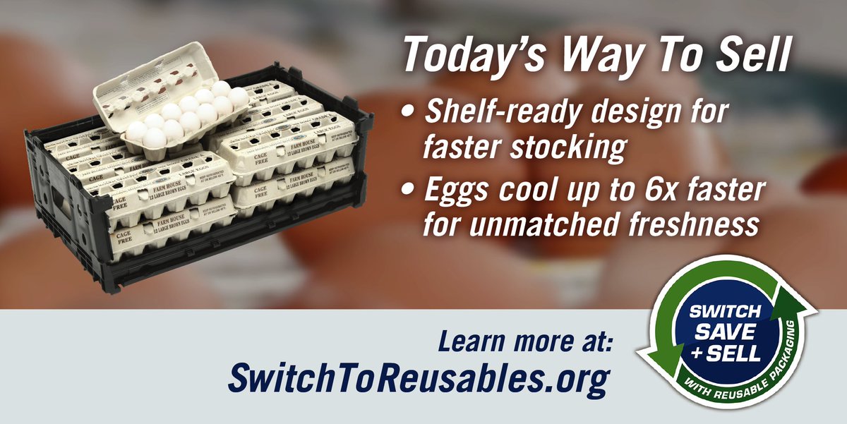RPAreusables's tweet image. Eggs cool faster in RPCs, which keeps them fresher longer and reduces the likelihood of carrying or promoting growth of bacteria. RPCs also protect against transit &amp;amp; handling damage &amp;amp; are easier to shop. The result? Higher sales &amp;amp; profit. Learn more at  bit.ly/2SVpxLE