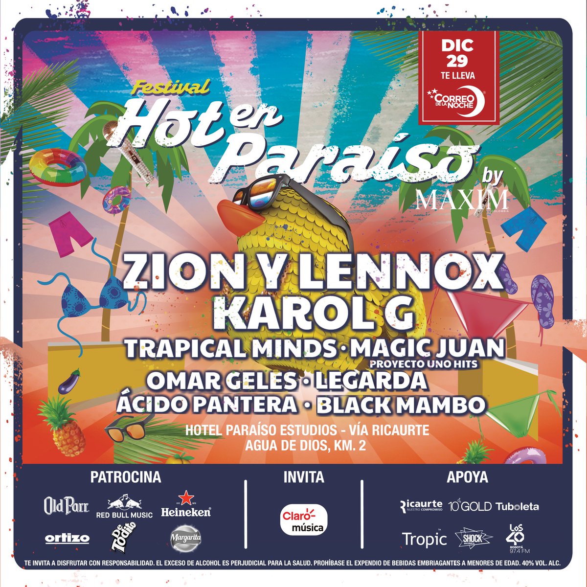 🌴a menos de 15 días para bailar, cantar y disfrutar #HotEnParaiso🌴
 29 de diciembre desde las 11:00 AM 🙌💥🙌 
<a href="/zionylennoxpr/">Zion & Lennox</a> @KarolGmusic Trapical Minds <a href="/MAGICJUANELDURO/">Magic Juan</a> 
<a href="/OmarGeles/">Omar Geles</a> <a href="/Legarda/">Legarda</a> <a href="/AcidoPantera/">Acido Pantera</a> <a href="/weareblackmambo/">BLACK MAMBO</a> 
🌴☀️👙🌴☀️👙🌴
Entradas en bit.ly/HotEnParaisoFe…