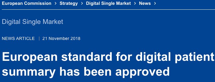 ECHAlliance's tweet photo. NEW: Members of European Committee for Standardization (CEN) approved the European Standard for Patient Summaries for unplanned, cross-border care. It's milestone for European and global collaboration and will save lives. Full announcement on #Connector: https://t.co/Uy4o4PQYvQ https://t.co/PaqKhenLHC