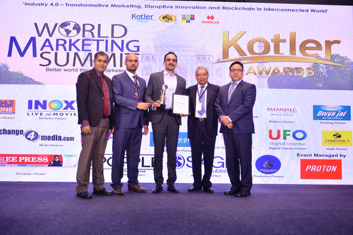 UFOMoviez's tweet photo. We whole-heartedly express our gratitude to our well-wishers and supporters on this proud moment of winning the Kotler award for excellence in cinema advertising. Here are few glimpses from World Marketing Summit 2018 India.
#WMS18, #UFOAtWMS18 https://t.co/wiXnsOuxg9