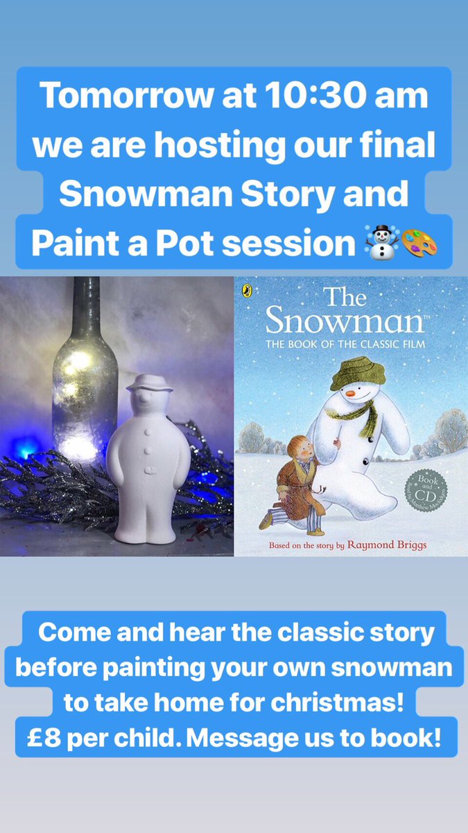 Tomorrow is our final SNOWMAN STORY AND PAINT A POT SESSION ☃️☃️☃️☃️ this is being held at 10:30 am tomorrow and booking is essential as our snowman pots are limited. Message us with your preferred number of people! 😀 #heatonpark #heatonparkgardencentre #prestwich