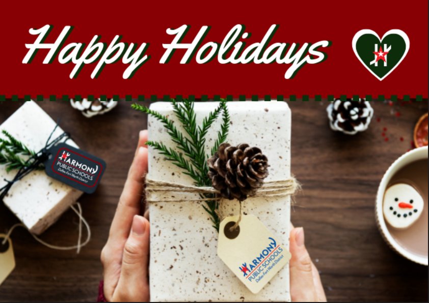 hsafortworth's tweet photo. We wish you a season of gladness
a season of cheer, 
and to top it all off - 
a wonderful year! 

Happy Holiday and Happy New Year from your #HarmonyFamily! 

#HappyHolidays https://t.co/ZKSyib2T7L