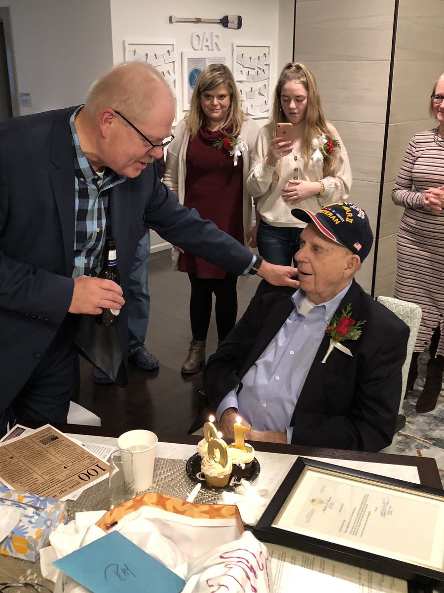 CityofBallwinMO's tweet photo. Yesterday Ballwin recognized “Raymond L. Sontag Day” as this patriot, family man, and Ballwin resident celebrated 100 years of life. A formal proclamation was signed by Mayor Pogue and presented to Mr. Sontag at his birthday party. #WWIIvet #greatestgeneration #BallwinLife https://t.co/3ZDiJVKVFa