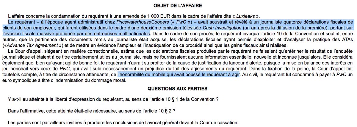 N_Hervieu's tweet image. Protection des lanceurs d'alerte : La #CEDH accepte d'examiner la requête initiée contre le #Luxembourg par Raphaël Halet, condamné pour avoir fourni à @cashinvestigati les déclarations fiscales de clients de @PwC dans l'affaire des #LuxLeaks =&amp;gt; bit.ly/2S6SkM8