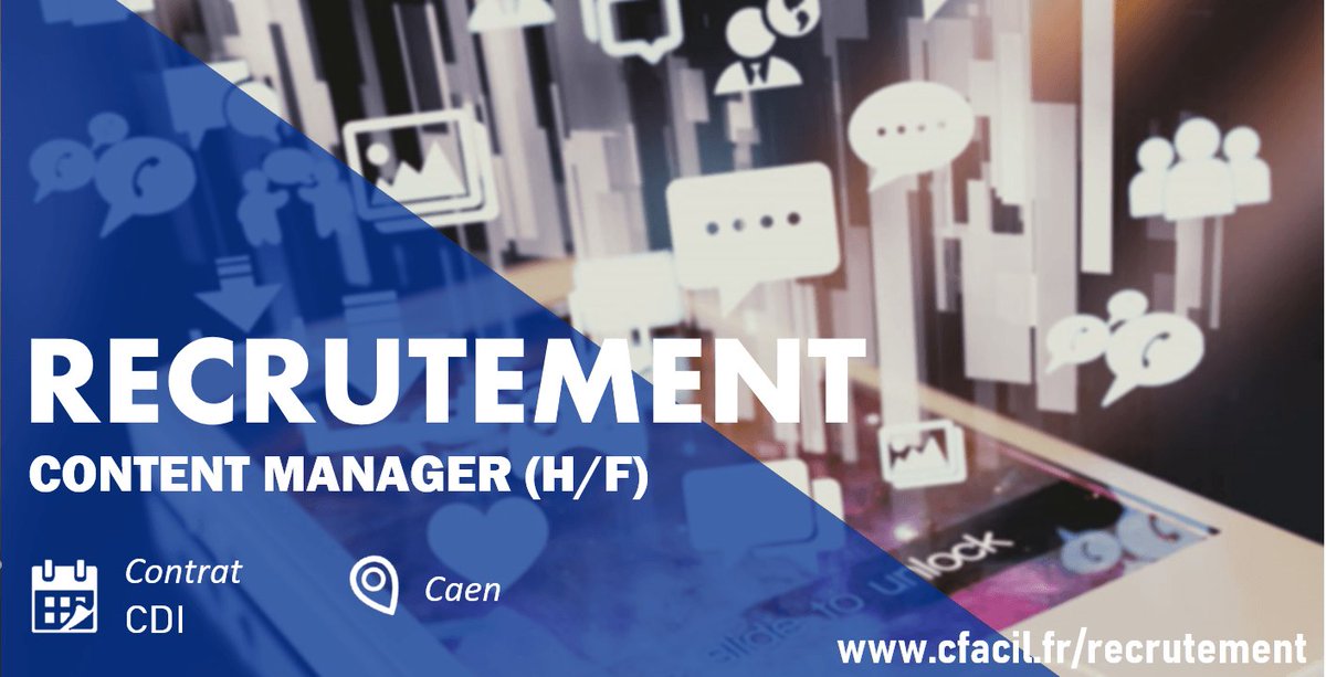 CFACIL recrute pour le compte d’une start-up spécialisée dans le e-commerce, un Content Manager.

Fort d’une expérience confirmée sur un poste similaire, vous comprenez les enjeux du numérique et possédez une vision globale du marketing digital. 
>> cfacil.fr/recrutement/en…