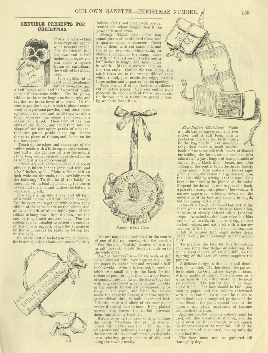 MRCWarwick's tweet image. Looking for last minute ideas? Try these &quot;sensible presents for Christmas&quot; from 1892

Thrill your nearest &amp;amp; dearest by giving them a stamp case, mirror bolster or watch case with the, in no way unnerving, hand-stitched motto &quot;I&apos;ll watch you sleep&quot;

(mrc-catalogue.warwick.ac.uk/records/YWC/6/…)