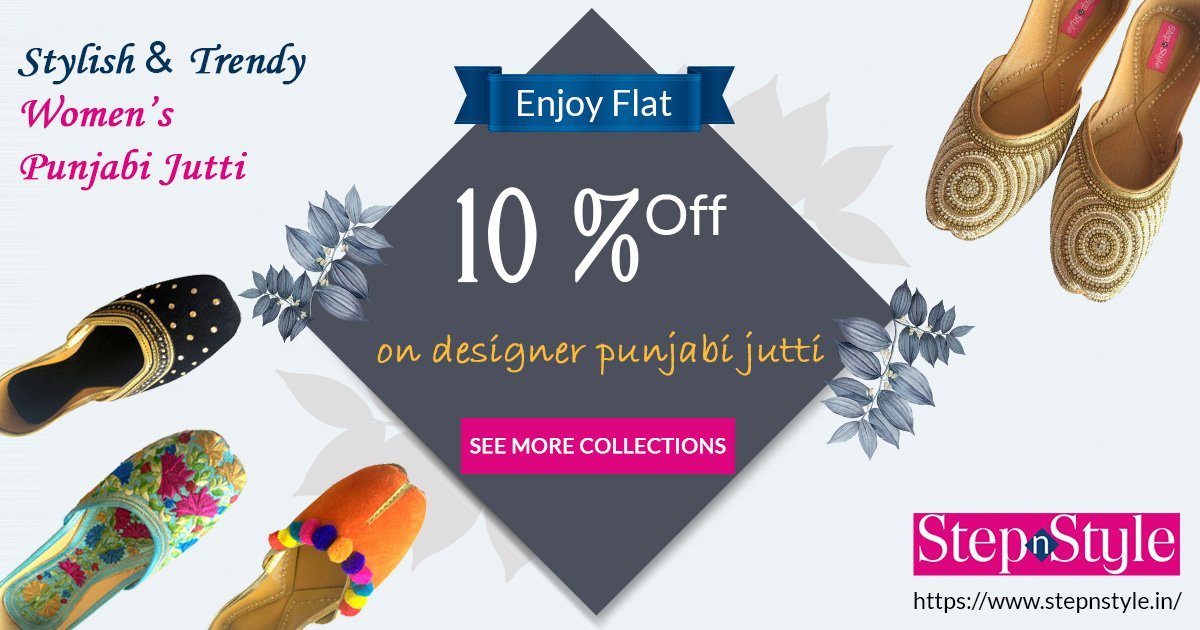 stepnstyleindia's tweet photo. Looking for stylish &amp; trendy Punjabi Jutti Online? Step n Style brings you the latest and wide variety of #Punjabi #Jutti for #women at best price and gets 10% off on designer Punjabi jutti + Free Shipping.

#punjabijuti #stepnstyle #fashion #designer #exclusivejutti https://t.co/3heO7UPIGk