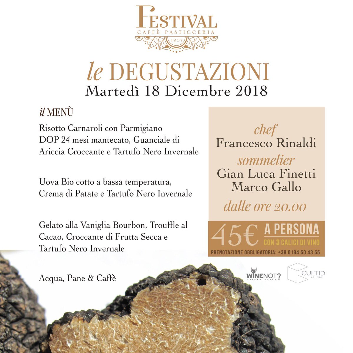 FestivalCafeIT's tweet photo. Domani! Ancora posti disponibili!
Prenota!
#festivalcafe #ledegustazioni #italy #liguria #tartufo #tartufonero #uovaparisi #lemacchie https://t.co/1HcDJBdy8B