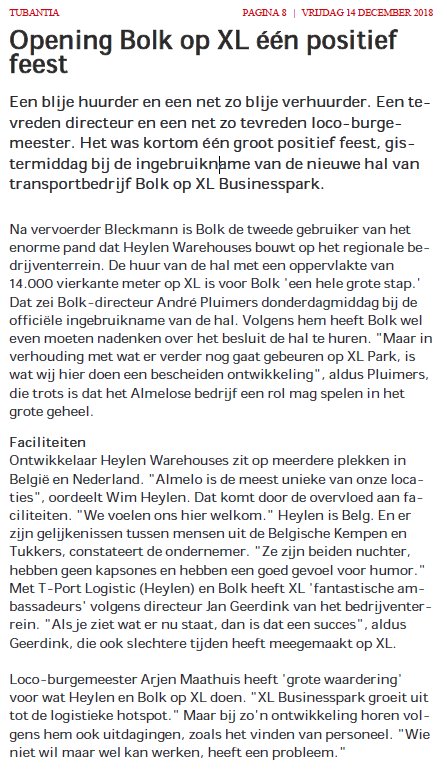 Opening Bolk op XL één positief feest donderdagmiddag
bij de ingebruikname van de nieuwe hal van transportbedrijf Bolk op XL Businesspark. #xlpark #Bolk #Heylen #portoftwente