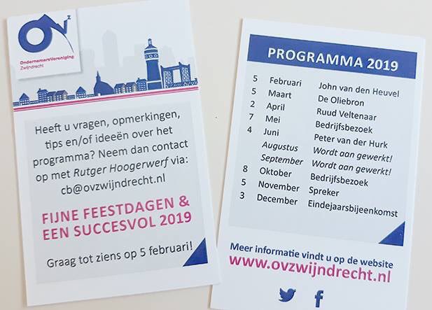 Het programma van de <a href="/ovzwijndrecht/">ovzwijndrecht</a> is grotendeels ingevuld! Vragen, opmerkingen, tips of ideeën? Ik hoor/lees het graag. Op naar een prachtig 2019! #Zwijndrecht