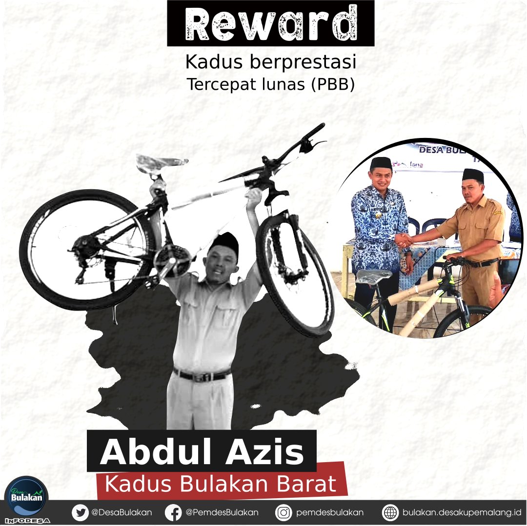 Hadiah sepeda dari Kades Bulakan utk Abdul Azis (Kadus Bulakan Barat). Atas kinerjanya sbg Kadus tercepat lunas (PBB) 2018.
Semoga sepedanya bermanfaat ya dan makin semangat utk berikan yg terbaik bt Desa.
<a href="/ganjarpranowo/">Ganjar Pranowo</a>
<a href="/puspindes/">PUSPINDES</a> 
<a href="/desakupemalang/">Desoku mBangun Pemalang</a>
#JatengGayeng
