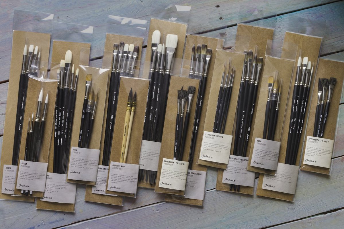 JacksonsDalston's tweet photo. We have a comprehensive selection of our own brand #BrushSets at our Dalston branch. Whether its for watercolour, acrylic, oil or ink our high quality sets have been carefully created to provide a useful combination of shapes &amp; sizes at very competitive prices. #JacksonsArt #N16 https://t.co/OTpG8xmIS3
