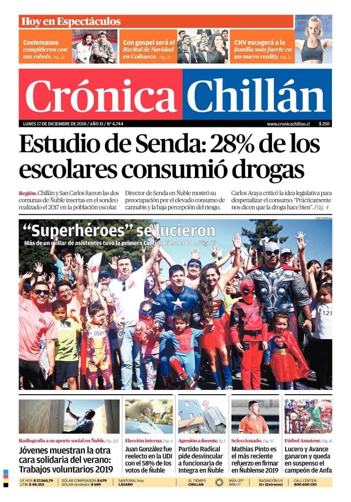 RdgoRamirez's tweet photo. Hoy Diario @CronicaChillan destaca en su edición la gran #CorridaKids impulsada por el @MindepNuble y ejecutada por el IND, seguimos avanzando y promoviendo el deporte en la #RegiónDeÑuble.
.
#chilesemueve https://t.co/q2I3SGhJOn