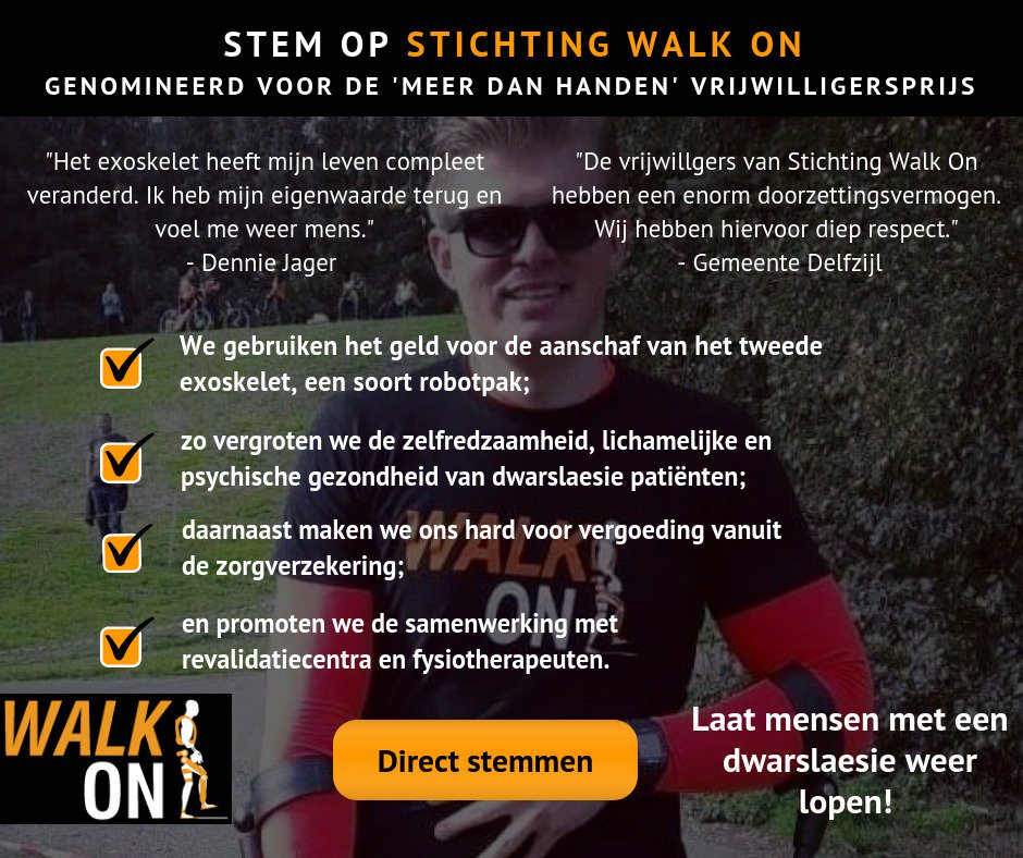 We hebben jouw stem hard nodig! Help ons het tweede exoskelet aan te schaffen en stem via 👉 bit.ly/2GfdfLC. Bedankt! ❤️