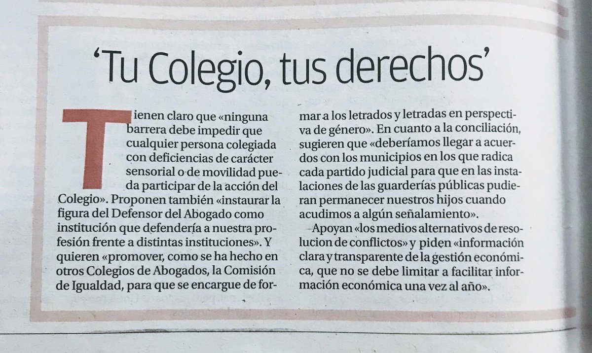 amparodecana's tweet photo. La publicación de ayer en 
@diariolaopinion sobre nuestra candidatura a las elecciones de @ICAMURoficial #Murcia con las lineas generales de nuestro programa #tucolegiotusderechos #abogados #abogacia https://t.co/xezRS0qulz
