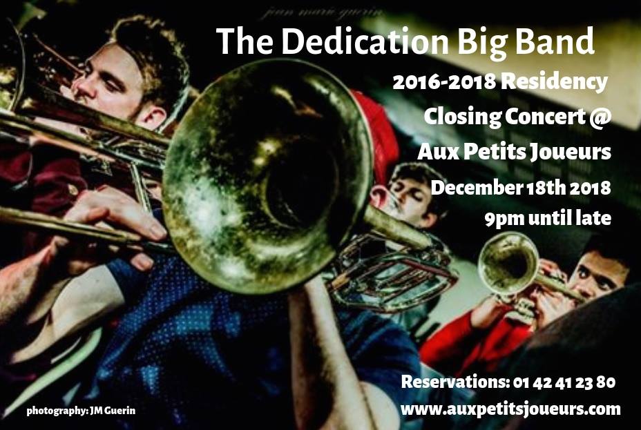 #Paris [Jazz] Mardi 18/12, chez "Aux Petits <a href="/joueurs/">aux petits joueurs</a>":  The Dedication Big Band". #ITW de Philippe Maniez, fondateur et DA du Band... [Dernière semaine du lieu] 
facebook.com/notes/culture-…