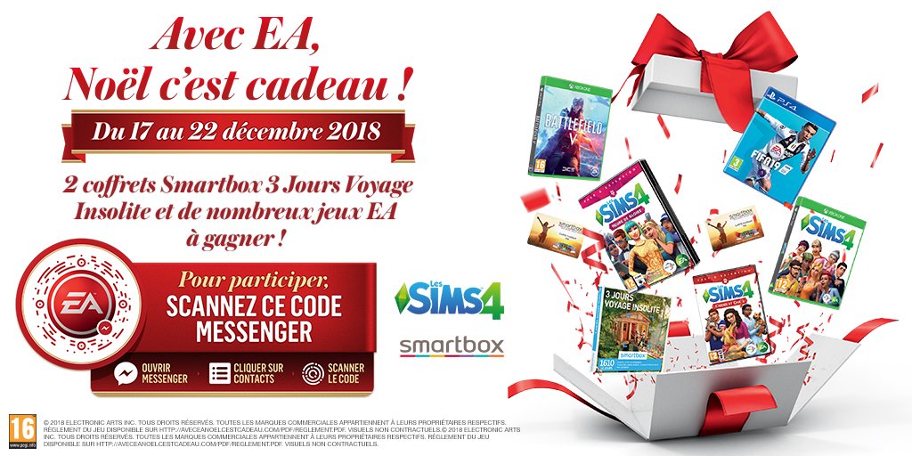 EAFrance's tweet photo. [JEU CONCOURS] Cette semaine, tentez de gagner des jeux #LesSims et des coffrets #Smartbox chez E. Leclerc ! Scannez le QR code ou cliquez sur le lien et découvrez si vous avez gagné ! Notre jeu concours continue jusqu'au 05 janvier. https://t.co/7YAQeZQ660 #concoursEA https://t.co/8JNKb1utJV