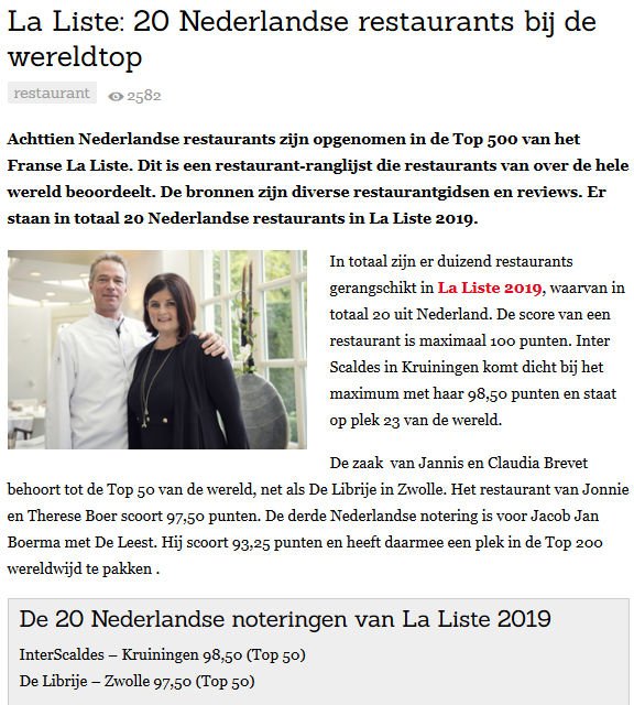 MEFDeBock's tweet image. "Achttien Nederlandse restaurants zijn opgenomen in de Top 500 van het Franse La Liste." missethoreca.nl/restaurant/nie…. Van harte gefeliciteerd @InterScaldes met jullie plek in de Top 50 van deze lijst laliste.com/en/laliste/wor…! En tot in april 2019 😉 .