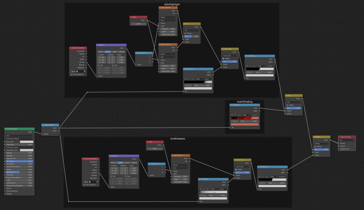 100drips's tweet photo. simplified the npr shader quite a bit...  you can download the .blend here (blender 2.8 file) :
https://t.co/wOIlsa23I8
.
.
if you don't want to download, see pictures for the node setups https://t.co/odNzRP8MBE