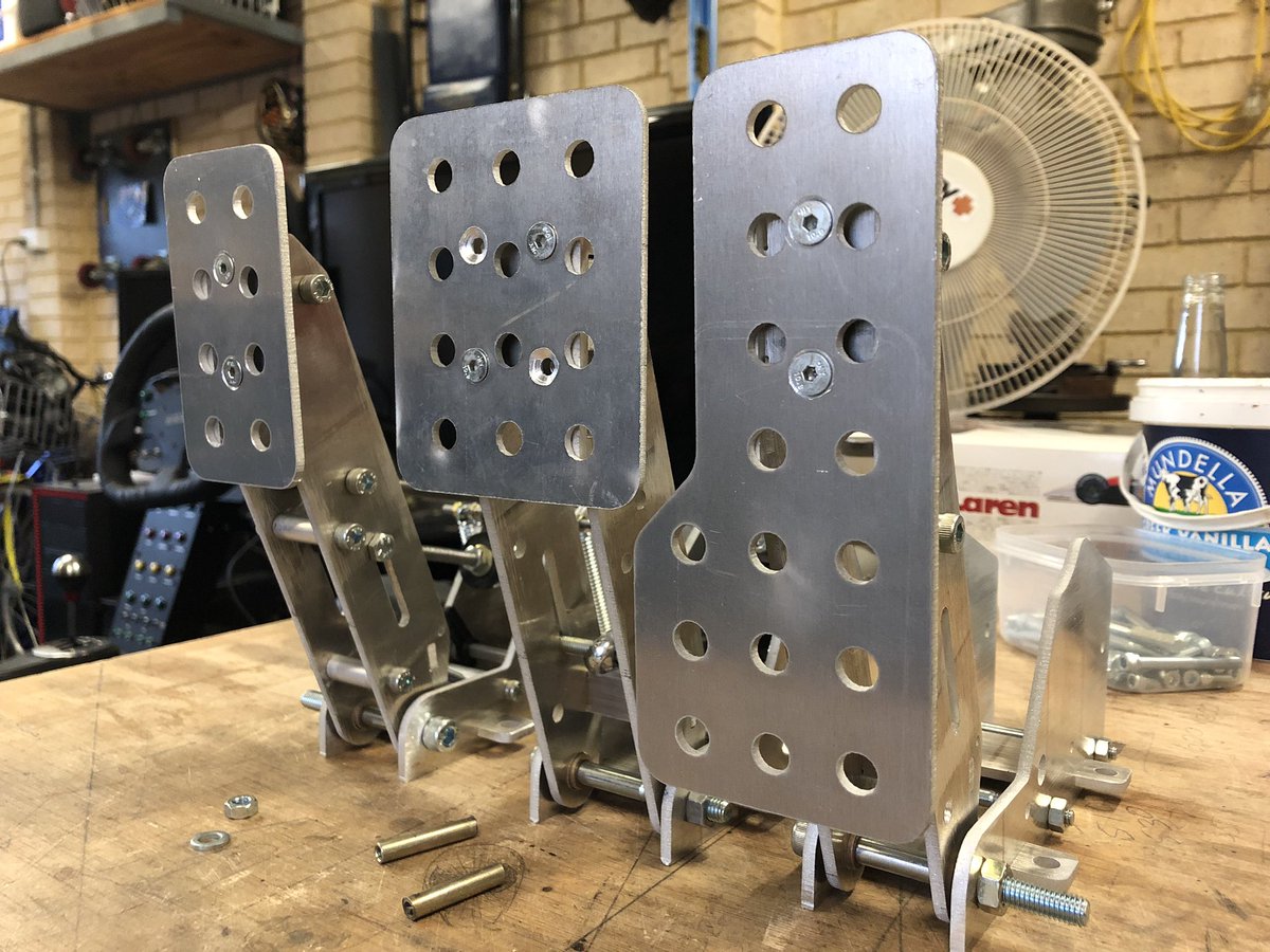 simnutter's tweet photo. #simracing #simpedals all three pedals basically assembled. A few spacers and components to be made https://t.co/yhr4PhIJLj
