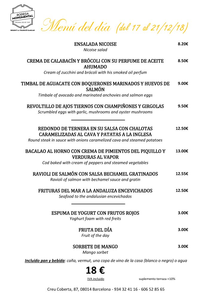 BMonumental_CC's tweet photo. Sempre aprenem dels nostres grans artistes a la cuina!! 🔝 Ja teniu disponible el #MENÚ migdies 18€ d'aquesta setmana 👏👏 📞934324116
#verduretes #revoltillo #bacallà #vedella #peixet #restaurant #barcelona #sants #nadal #grups #parelles #familia #empresa #igersbcn #foodporn https://t.co/kZjQUI2WV6