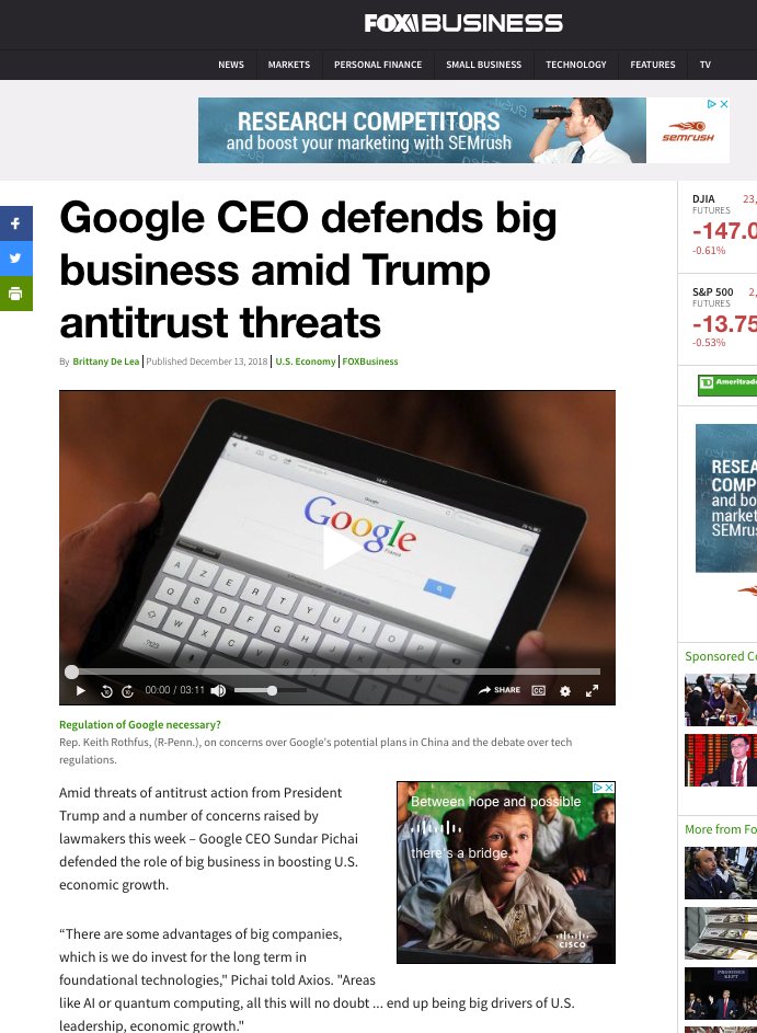 "Trump, while acknowledging companies like Google are “great companies,” said he is considering antitrust action “very seriously” – specifically against Facebook, Google and Amazon." https://www.foxbusiness.com/economy/google-ceo-defends-big-business-amid-trump-antitrust-threatsFacebook.Amazon.Twitter.GOOG.………..BIG problems.Q @POTUS  #QAnon