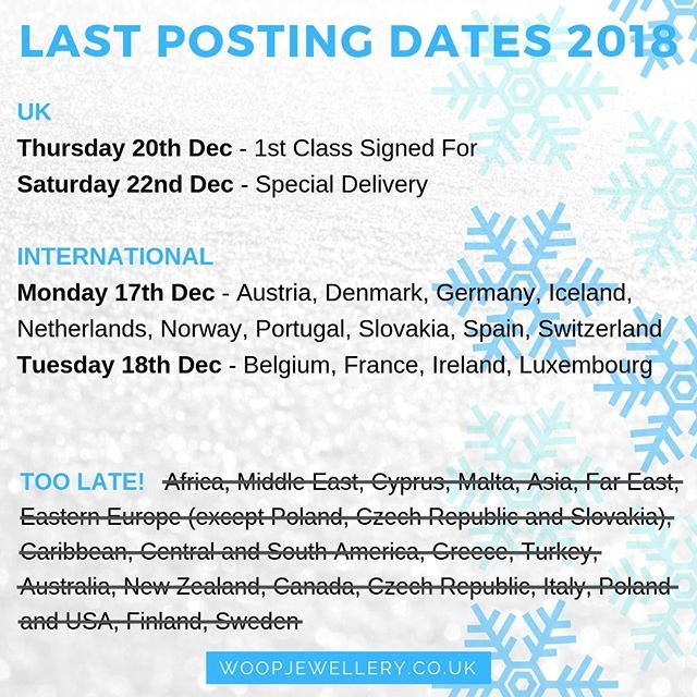 If you're still waiting to place your Christmas order please be aware of our last posting dates to avoid disappointment. If you're unsure just send us a quick message :)⠀
.⠀
.⠀
.⠀
#lastpostingdates2018 #christmasorders #lastorders #beattherush #order… ift.tt/2LnzEVQ