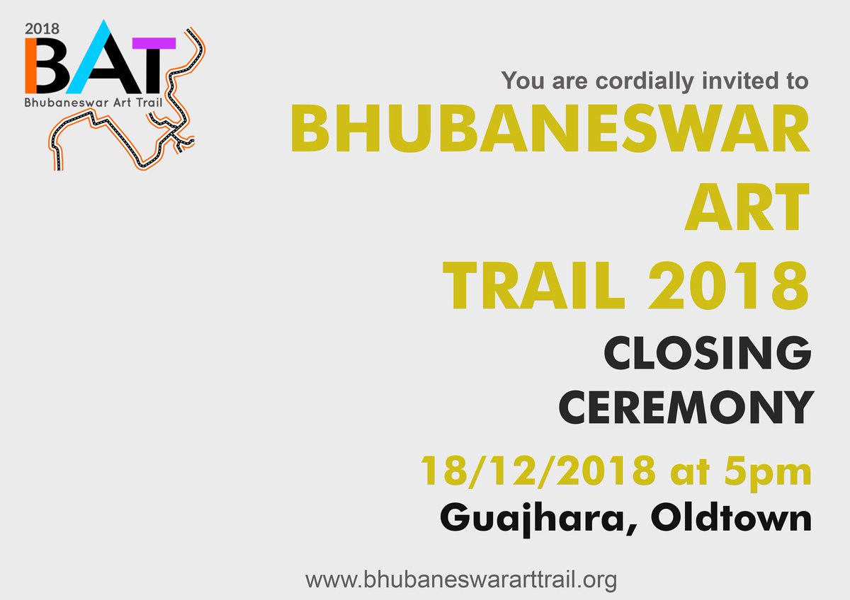 BAT_BBSR's tweet photo. We cordially invite you to the closing ceremony of Bhubaneswar Art Trail #BAT2018
We are overwhelmed with the response we have received from you all.Thank you for the love and support.
See you all at the closing ceremony tomorrow. https://t.co/YiKLQGYUGD