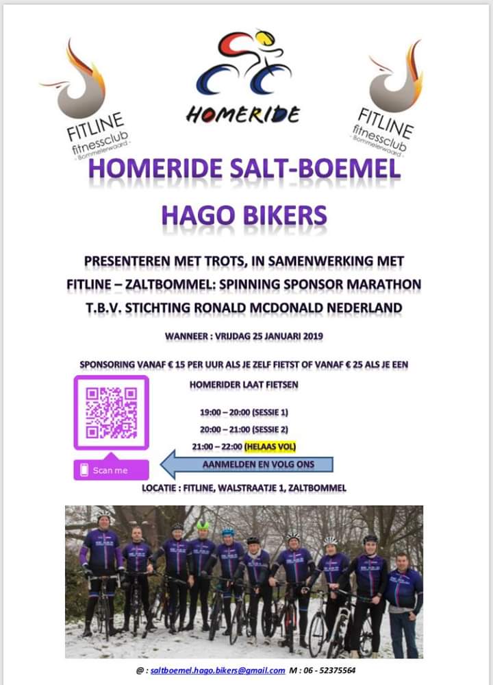 Er zijn nog fietsen in het 1e of 2e uur. Zelf geen tijd of zin om te fietsen sponsor een homerider en laat hem voor je fietsen!