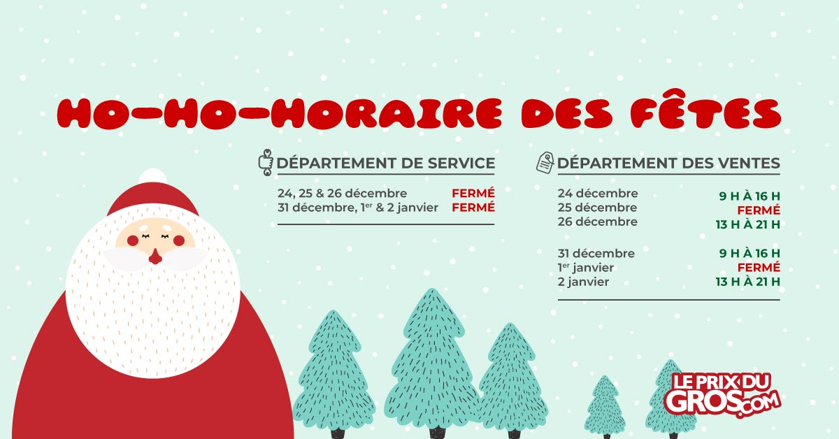 Leprixdugros's tweet photo. HORAIRE DES FÊTES! 
Toute l'équipe vous souhaite un Joyeux Temps des Fêtes! Voici l'horaire des Fêtes du département des ventes et du service: https://t.co/HveC5yohxd