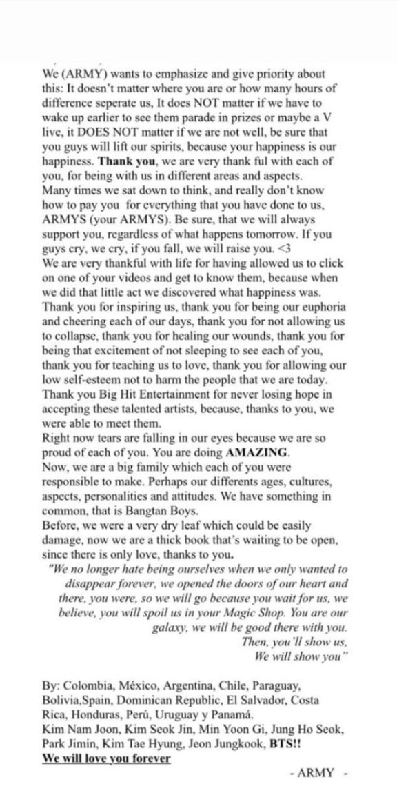 JuanCoc92801315's tweet photo. #WeAreThanksFulWithBTS
#ReadTheLetter
#SpanishArmysSupportYou
#IPurpleYouBts💜 @BTS_twt https://t.co/N7i9K9BOZm