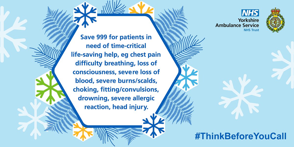 YorksAmbulance's tweet photo. This is our busiest time of year. We expect to receive more than 23,000 calls this week! 

If someone is seriously ill or injured and their life is at risk, you should call 999 immediately. If not, please consider other NHS options.

#ThinkBeforeYouCall https://t.co/qikxLAdvBE