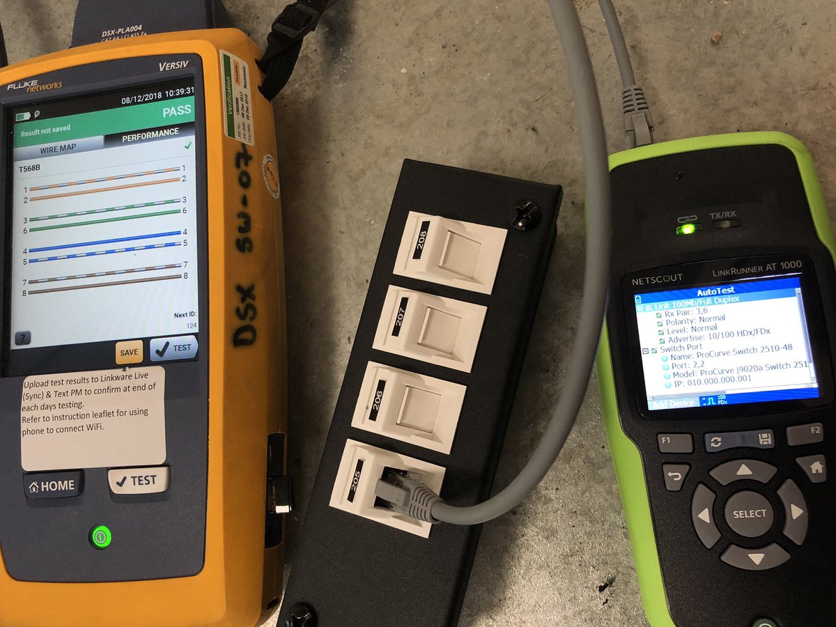 BSCLltd's tweet image. Terminating &amp;amp; testing has now been completed on our recent @CommScope 512 outlet install. One of our @FlukeNetDCI DSX-5000 testers was used to verify the warranty and a @NETSCOUT LinkRunner Pro to prove the connections were live once patched to an active switch. #RunsOnCommScope
