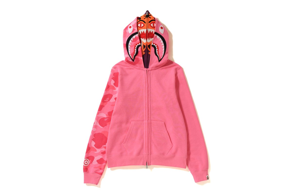color camo tiger shark full zip double hoodie