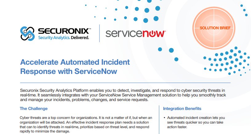 1Sonor's tweet image. [#SolutionBrief] Learn more about how Securonix seamlessly integrates with your ServiceNow Service Management solution. 
goo.gl/CsHMXc 

#incidentresponse #cybersecurity #cyberthreats app.marketbeam.io/u/GR21u6