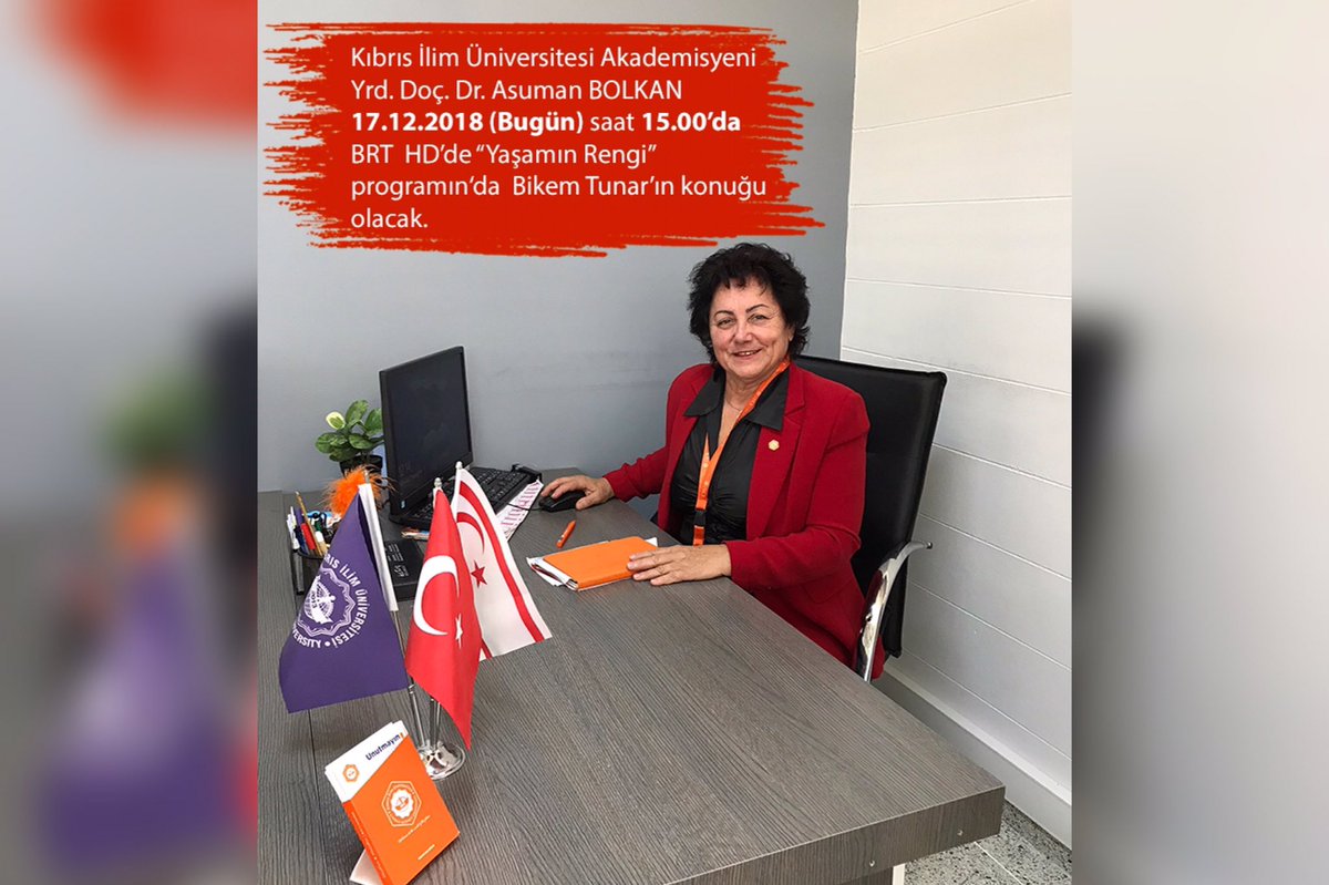 caucampus's tweet photo. Kıbrıs İlim Üniversitesi Akademisyeni Yrd. Doç. Dr. Asuman BOLKAN 17.12.2018 (Bugün) saat: 15:00’de BRT HD’de Ziya Runaç koordinatörlüğündeki Bikem Tunar’ın “Yaşamın Rengi” programına konuk olacak. #öncesen #csu #kıbrısilimüniversitesi #brthd https://t.co/MDR2yxZsaL