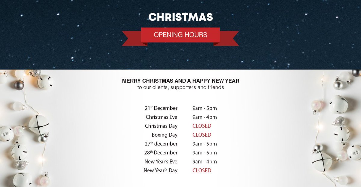 Only a week to go till Christmas Eve! We would like to let our clients know that we will be open over the Christmas period, with the following times and closures. For any more information please contact 03300 880 990