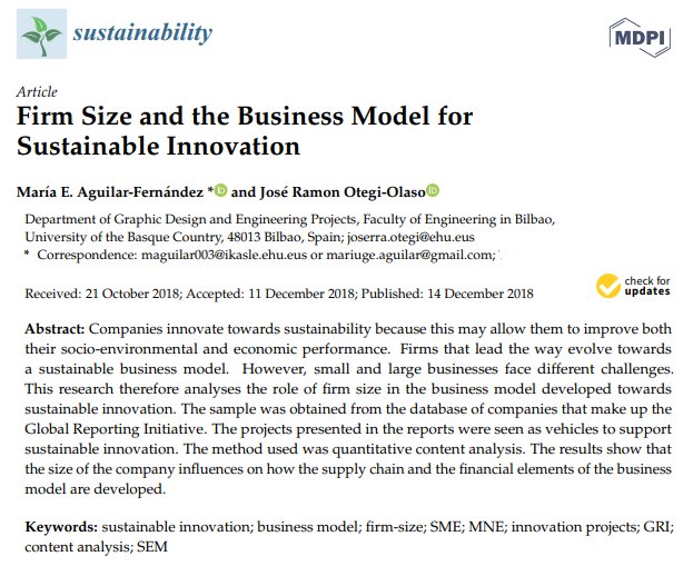 mariugeaguilar's tweet photo. Firm size and Business Models for Sustainability : New paper co-authored with @JoserraOtegi in @Sus_MDPI Journal . Open access through the link; https://t.co/bELZbibovk #sustainablebusiness ♻️ #firmsize https://t.co/wFpajaPrqk