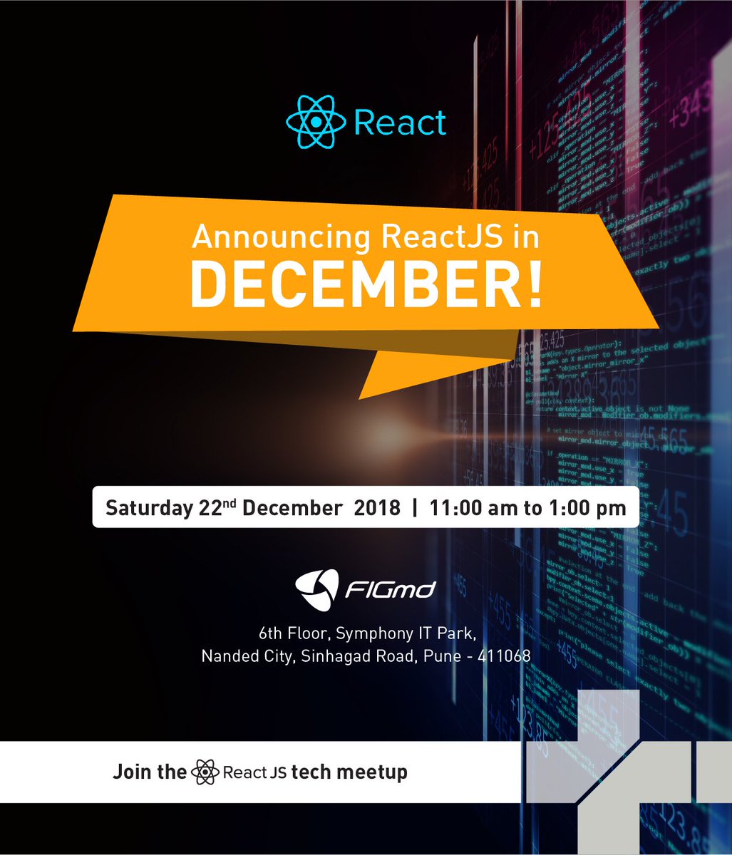 FigmdI's tweet photo. This December, ReactJS is coming to steal the show. With Tech Talks, hear the experts speak about the areas of your interest.
#FIGmd #TechMeetUp #ReactJS #FIGmdHost #FIGmdEvent #TechTalks https://t.co/hMVJ603Nkr