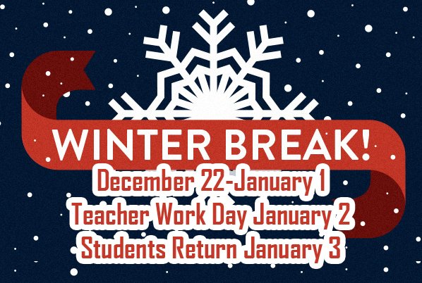 RepublicSchools's tweet photo. Winter Break is almost here! The Republic School District will be closed December 22-January 1. In addition, students will not attend school on Wednesday, January 2 for a teacher work day. The second semester will begin on Thursday, January 3. https://t.co/g8XLpMeHcH