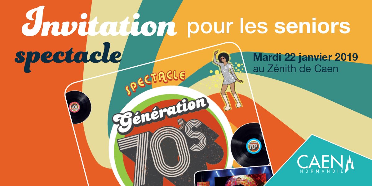 Vous êtes Caennais et avez + de 65 ans ? Le CCAS de la Ville de #Caen vous invite à découvrir 'Génération 70's' au @ZenithCaen mardi 22/01 (13h30 ou 16h30). Réservez vos places à partir de demain dans les pôles de vie des quartiers ou à l'hôtel de ville👉 caen.fr/actualites/spe….