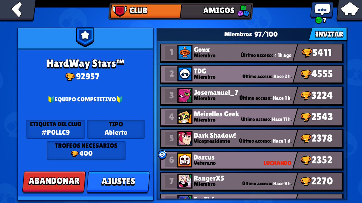 ¡ Buscamos Jugadores de Brawl Stars ! 

 Queremos mejorar nuestra banda e Ingresar al Top 20 Bandas Locales. Por ello estamos en busca de jugadores con 500 trofeos o más.

✓ Beneficios: 
• Header de la Banda.
• Posible ingreso al Team Competitivo.

@DarkfightGT_ #GoHardWay