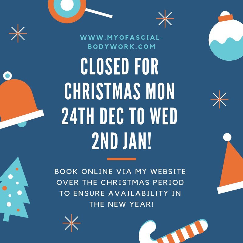 MyofascialOsteo's tweet photo. Nearly Christmas holidays, use the online booking system on my website to guarantee treatment time in the new year! #CrystalPlace #Moorgate #Belgravia #Osteopathy #MyofascialRelease #MuscleActivaton #NKT #BeActivated #PainRelief #ADifferentApproach https://t.co/heYh6se3IE