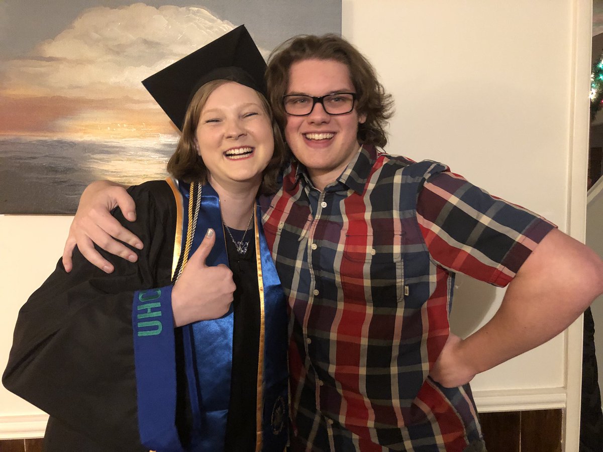 djgh1412's tweet image. Micaela received her bachelors yesterday and earned a half hug from her “little” brother #uhclgrad So proud of her!