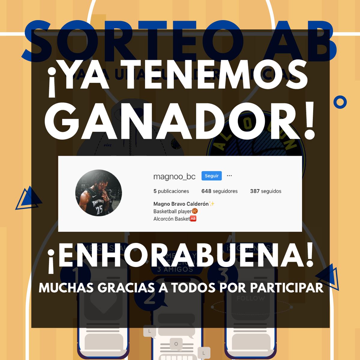 AlcorconBasket's tweet photo. 🔥🏀 YA TENEMOS GANADOR del SORTEO ⛹️ ¡Echa un vistazo en nuestra Cuenta de Instagram! ➡️➡️ https://t.co/mrQxwI9QgT #sorteoAB #goAB #AlcorconBasket https://t.co/1Nya7FashK
