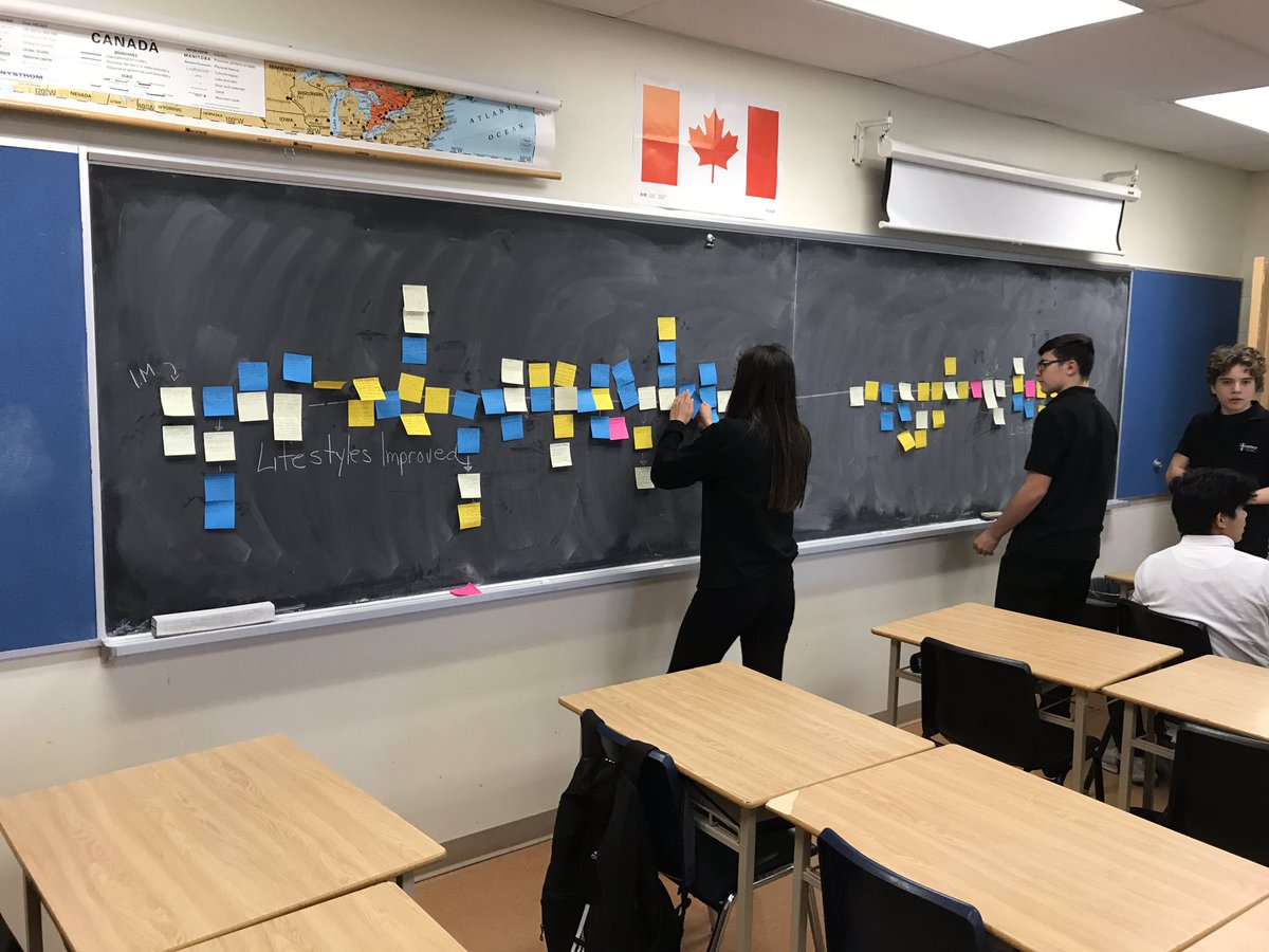 douccath's tweet photo. #HereIam thinking, inquiring, collaborating, using vertical non permanent surfaces, contributing, thinking about my thinking #causeandconsequence #creatingthinkingclassroom #WhatWCDSBDoes @TheBlueBlast https://t.co/vlUirHs8HG