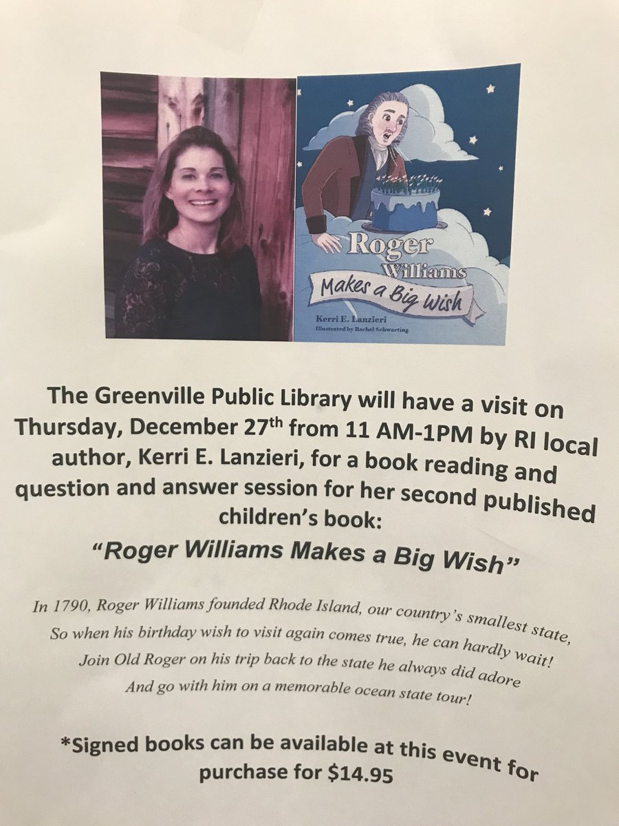 MClapprood's tweet photo. Vacation plans with the kids? Local author Kerri Lanzieri will be reading her new book at The Greenville Public Library on 12/27, 11-1pm. https://t.co/t94MACuY0Z