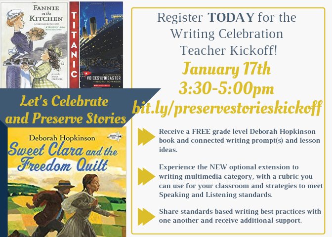 kendraltyler's tweet photo. Teachers of Tehama County, are you participating in Writing Celebration? You've got to attend Writing Celebration Teacher Kick off to receive a free book with writing prompts from our visiting author, multimedia samples and the rubric, and snacks/ideas! https://t.co/aW3qoaTDHN https://t.co/zuSOs5az9Z
