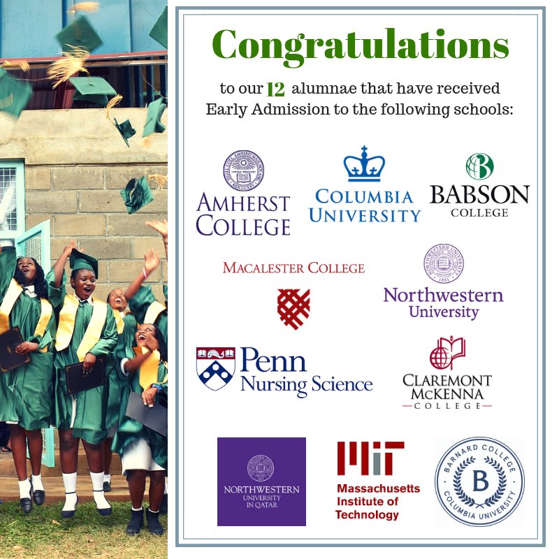 rwandagirls's tweet photo. Congrats to our 12 alumnae that were accepted to the following schools! A new record! #showcaseschool #DreamBig #mondaymotivation #girlsintech https://t.co/Dr8g3ppIA1