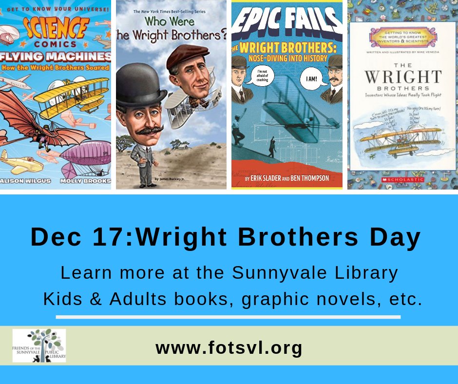 Fotsvl's tweet photo. Today is #WrightBrothersDay. It commemorates the first successful #flight in a heavier than air, mechanically propelled airplane, made by Orville &amp; Wilbur Wright on Dec 17, 1903, near Kitty Hawk, NC.
Learn more about the #WrightBrothers  @sunnyvalelib

#inventor #aviation #fotsvl https://t.co/SxoNTbPaJB